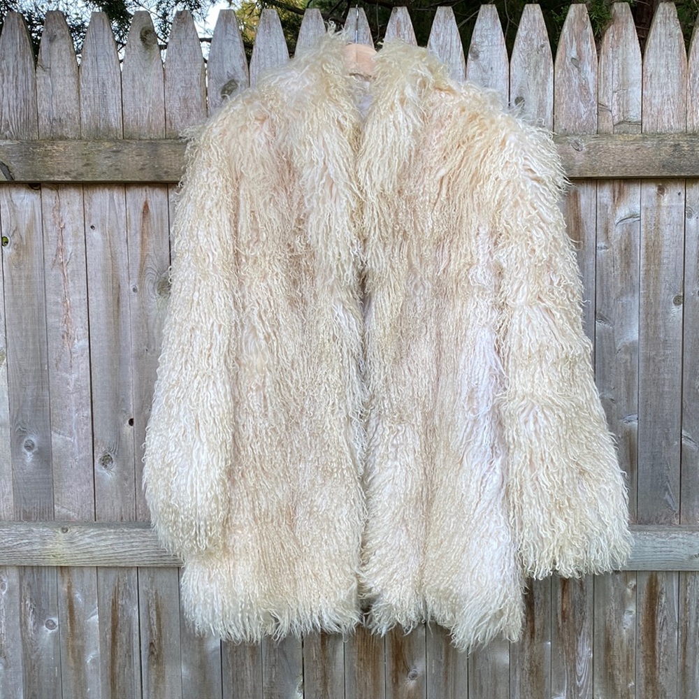 Women’s Vintage Macys Fur Salon Mongolian Goat Coat Natural Tone Size 12 Jacket
